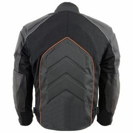 NexGen SH2153 Men's Black and Orange CE Armored Motorcycle Textile and Leather Combo Jacket - X-Large