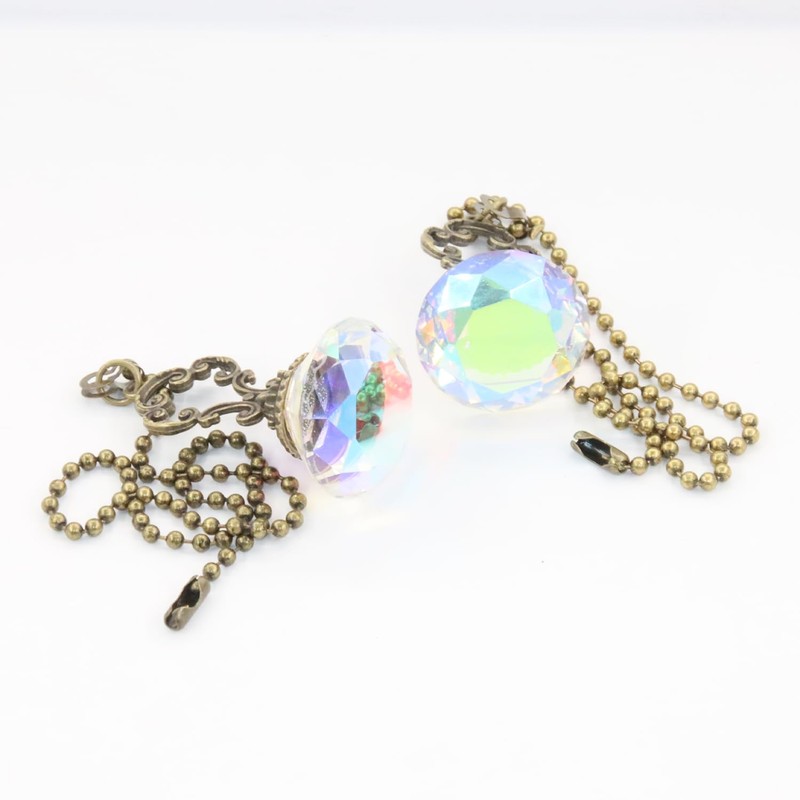 Boguish 2Pcs Crystal Ceiling Fan Pull Chains Ornament Colorful Diamond