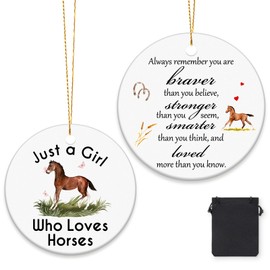 Menkxi Horse Ornaments for Christmas Tree Ceramic Horse Ornament Just A Girl Who Loves Horse Ornament Always Remember You are Braver Than You Believe Horse Gifts for Christmas Hanging Horse Lovers