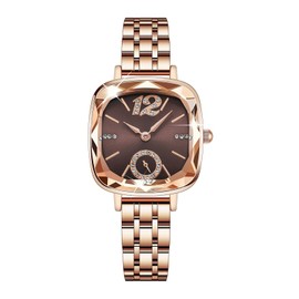 BESTKANG Women's Watch Square Diamond Dress Fashion Steel Belt Waterproof Quartz Wrist Watches for Women (Rose Gold Brown)
