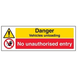 V Safety Danger Vehicles Loading No Unauthorised Entry Sign - 300mm x 100mm - 1mm Rigid Plastic