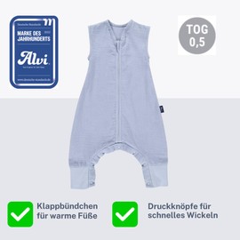 Alvi Sleeping Bag with Feet, Baby Sleeping Bag, Newborn Sleeping Bag with Legs, Summer Sleeping Bag, Baby Sleeping Bag, 100% Cotton, TOG 0.5, Children's Sleeping Bag with Feet, Washable at 60 °C, blue