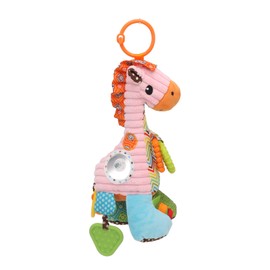 Infant Stroller Rattle Bell with Teether Mirror Cute Giraffe Plush Doll Baby Car Bell Toy for Hanging Stroller