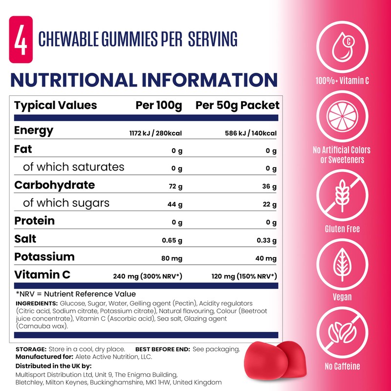 SaltStick Energy Gummies with Electrolytes, Strawberry, Easy to Chew Electrolyte