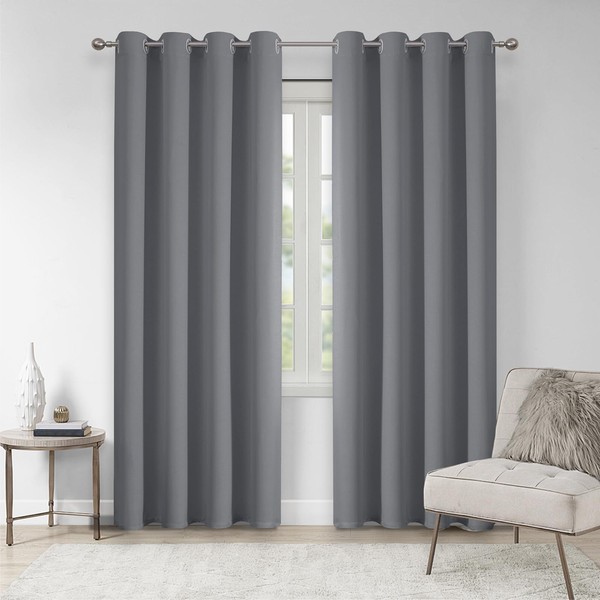 VEHEDE Blackout Grey Thermal Curtains for Living Room 90 Inch