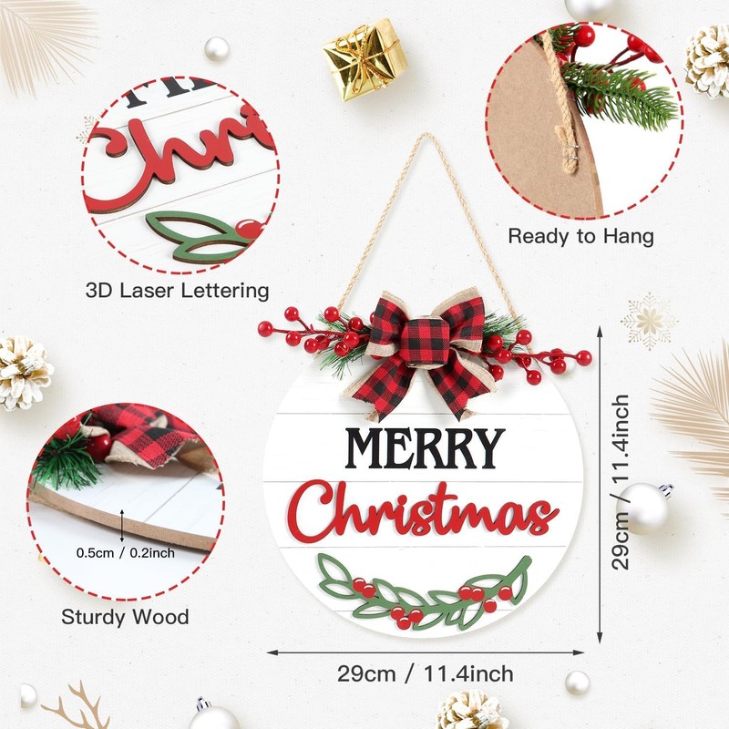 CHDITB Christmas Welcome Wall Sign Plaque,Merry Christmas Wooden sign,Xmas Front