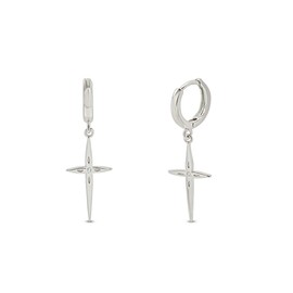 14k White Gold Plated 925 Sterling Silver Round Cut Sparkling Cubic Zirconia Cross Hoop Drop Earrings Jewelry Gift for womens Christmas New Year Birthday