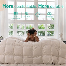 Three Geese Luxury Feathers Down Comforter Twin Size - 750 Fill Power All Season Duvet Insert, Ultra-Soft Hotel Collection Comforter, Baffle-Box Design - Noiseless - Medium Warmth.