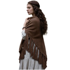 Joukavor Renaissance Knitted Triangle Shawl Wrap with Fringe Versatile Cover up (Brown)
