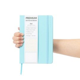Bullet Journal A5 Dotted Notebook with Faux Leather Hardback Cover and Premium 120gsm Thick Dot Grid Paper (128 Cream Pages, Sky)