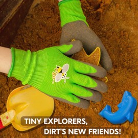 Vgo... 3 Pairs Age-3-12 Kids Gardening Gloves, Children Yard Work Soft Safety Rubber Gloves(RB6013-KID,Green,XXXS,3pairs)