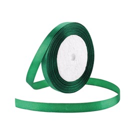 25 Yard Wired Satin Ribbon Roll, 3/8 Inch Fabric Ribbon for Craft Bows Rose Bouquet, Holiday Gift Wrapping, Party Decoration (Dark Green)