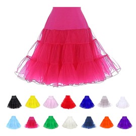 BABYONLINE D.R.E.S.S. Women Crinoline Petticoat for Vintage Dress Short Tutu Slips Underskirt, #423 Hot Pink, Medium