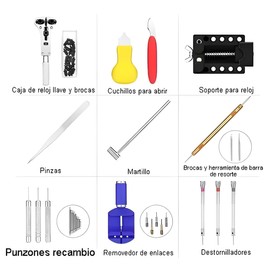 Set de Reparacion de Relojes Herramienta Correa 108 pzs de Barra de Resorte Destapador de Caja de Pila Relojero Joyero Set Estuche Portatil (Kit Relojero + Kit Desarmador)