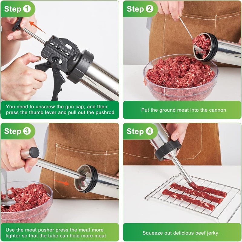 Stainless Steel 2.1 LB Large Capacity Jerky Gun Kits, Professional