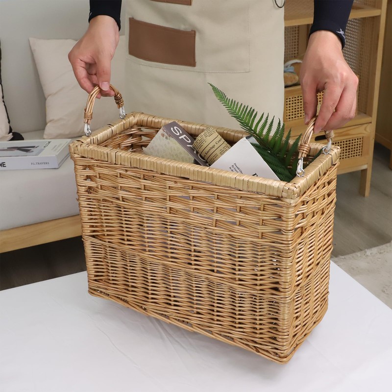 YAHUAN Natural Wicker Storage Basket with Built-in Handles Stair Basket