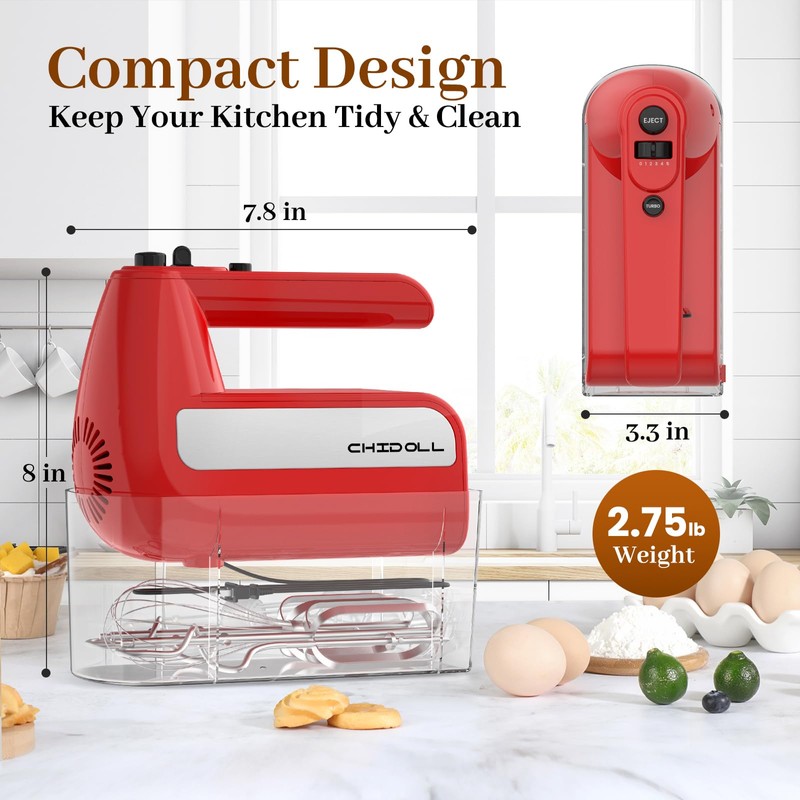 5-Speed Electric Hand Mixer, 800W Handheld Mixer with Turbo for
