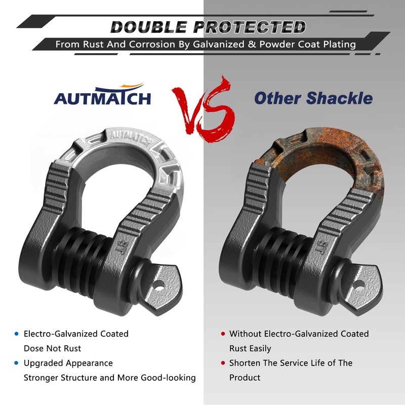 AUTMATCH D Ring Shackles 3/4" Mega Shackle (2 Pack) 68,000Ibs