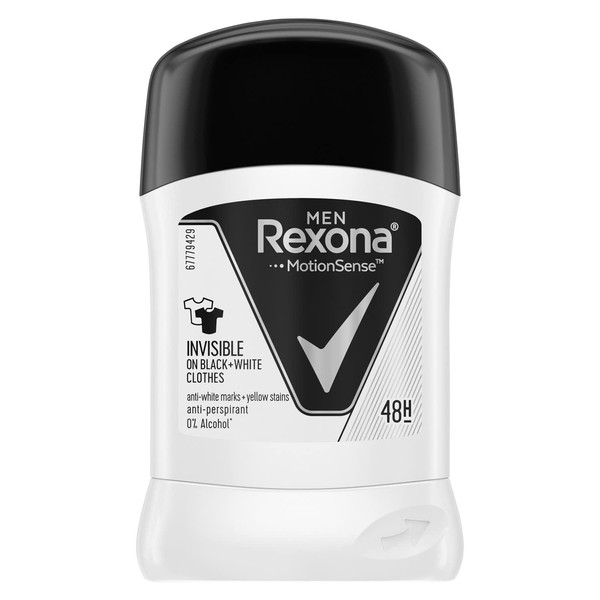 Rexona Men Invisible Black + White Long Lasting Anti-Perspirant Deo Stick 48h 50 ml