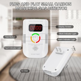 Carbon Monoxide Detectors Plug in, Portable CO Detector with LED Digital Display, Carbon Monoxide Alarm with Audible and Visual Alarm & Test Mute Button, CO Monitor for Home/Kitchen/Hotel