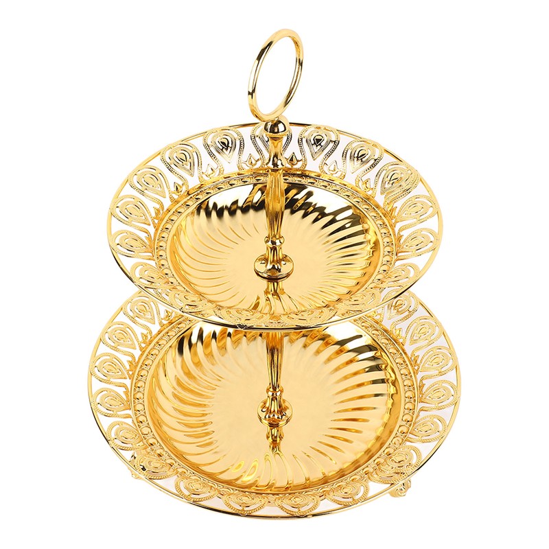 2 Tier Fruit Plate Metal Round Gold Plated Beautiful Cupcake