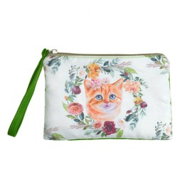 Rantanto Small Cute Cash Coin Purse, Canvas Change Purse, Kawaii Coin Pouch With Handle Christmas Gift For Women Teenager Girls, BG0008 Cat, Size 17x11.5cm, Handle Length 14 cm, Cash Coin Purse/Bag