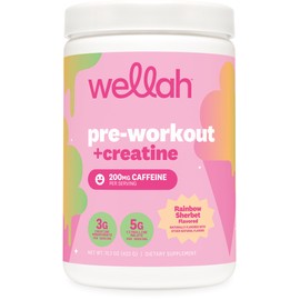 Wellah Pre-Workout + Creatine Powder (30 Servings) Rainbow Sherbert - 200mg Caffeine, 3g Creatine Monohydrate, 5g Citrulline Malate, Pre-Workout with Creatine Supplement