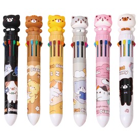 MOZXIRZ 6 Pcs Cute Cat Multicolor Ballpoint Pens 10-in-1 Retractable Pen Cartoon Kitty Pen Kawaii Colored Ballpoint Pens for Kids Boys Women Men Office School Supplies (6Pcs Cat)