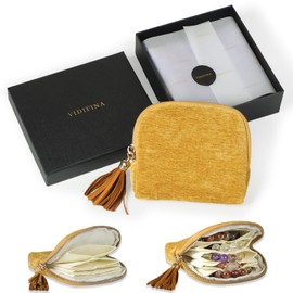 Vidifina Small Travel Jewelry Case, Mini Travel Jewelry Bag with Zipper, 5-Layer Velvet Organizer Pouch for Bracelet Rings Earrings - Chenille Velvet Yellow