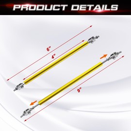 Xotic Tech 2pc Adjustable 6"-9" Front Bumper Lip Splitter Diffuser Strut Rod Tie Bars Compatible with Most Vehicles [Gold]