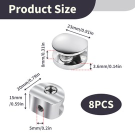 8 Pcs Glass Shelf Brackets, Glass Clamp Shelf Supports, Adjustable Zinc Alloy Glass Clamps, Wall Mounted Metal Glass Shelves Supports for 5-8 MM Thick, Ideal for Bathroom, Display Shelves & Bookcases