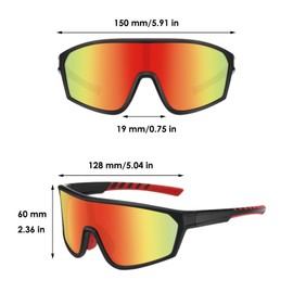 Gafas de Sol Deportivas Polarizadas para Hombres, Mujeres, Jóvenes, Conducción, Ciclismo, Pesca, Correr, Gafas de Sol con Cordón y Bolsa de Gafas, Gafas de Protección 100% UV, Negro-Rojo