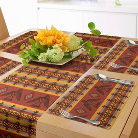 Ambesonne Tribal Table Runner & Placemats, Indigenous Tribal Style Eagles Traditional Elements, Set for Dining Table Decor, Placemat 4 pcs + Runner 16"x72", Cinnamon Marigold Grey