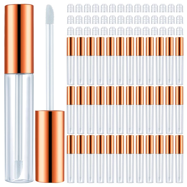 Nuanchu 100 Pcs 10 ml Empty Lip Gloss Tubes Clear Mini Refillable Lip Balm Gloss Containers Bottles Plastic Lip Gloss Containers Lip Gloss Tubes with Wand and Rubber Inserts DIY Makeup (Rose Gold)