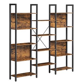 VASAGLE 5 Tier Bookshelf, Triple Wide Bookcase with 14 Storage Shelves, Living Room, Study, Office, Industrial Style, Rustic Brown and Black ULLS107B01
