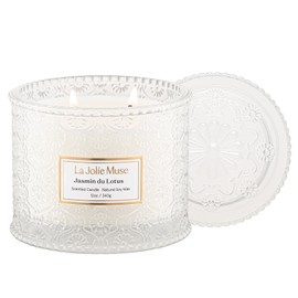LA JOLIE MUSE Jasmin du Lotus Candle - Ivy, Jasmine, Cedarwood | 12 oz Large 2-Wick Soy Wax Candle | 60 Hours Clean Burn | Floral Scented Candle | Gift-Ready for Hosts & Gatherings