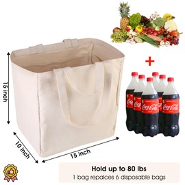 musbus Large Canvas Tote Bag-Organic Cotton, 3-Pack Eco-Friendly Reusable Grocery Bags with Pockets/Bottle Sleeves, Washable Shopping/Farmers Market, Long Shoulder Strap and Short Handle, Foldable