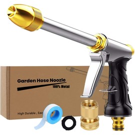 Upgrade Garden Hose Nozzle,100% Heavy Duty Metal Spray Gun With Full Brass Nozzle,High Pressure Water Hose Nozzle Sprayer Head,3/4" Quick Connectors,for Lawn & Garden,Washing Cars,Showering Dogs&Pets