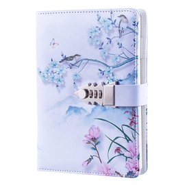 NectaRoy Lock Journal Lockable Diary, PU Leather Cover Writing Notebook with Combination Lock, Travel Journal with Lock, Diary with Card Pockets&Pen Holder, Size 210x150mm