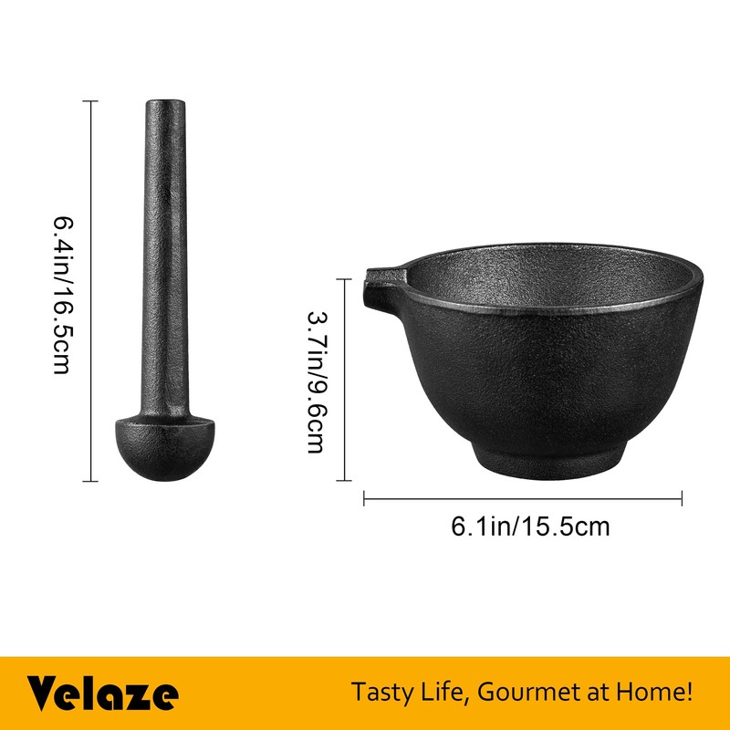 Velaze Cast Iron Mortar and Pestle Tool Set, 6.5 inch