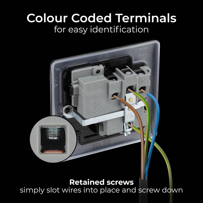 BG Electrical Single Switched Power Socket, Matt Black, 13 Amp