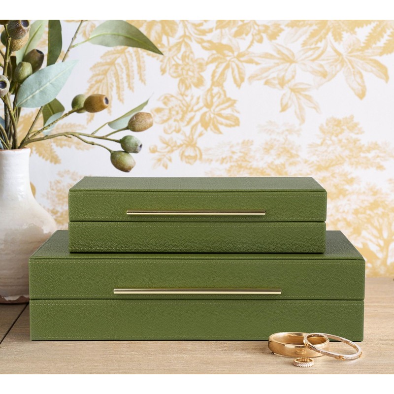 HofferRuffer Faux Leather Decorative Boxes Set of 2, Large Nesting