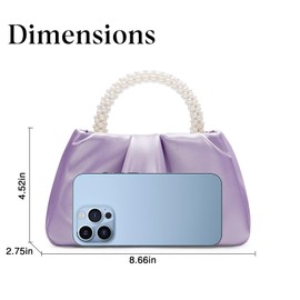 YYW Women Evening Bags Pearl Clutch Purses Soft Leather Ruched Crossbody Handbags for Wedding Bridal Party, Purple, One Size, Classic