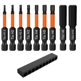 GIONAR 9-Piece Allen Bit Set, Magnetic Hexagonal Screwdriver Bit Set for Cordless Screwdriver, 50 mm Long, Torsion Impact Allen Screwdriver H1.5 to H10, with 1 Storage Strip
