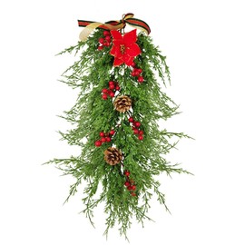Christmas Pine Needle Vine Wall Hanging Decor, Berries Pine Cones Gifts Decorative Collection, Rattan Christmas Decor Artificial Cedar Hanging Vine Fake Pine Needles Garland (B)