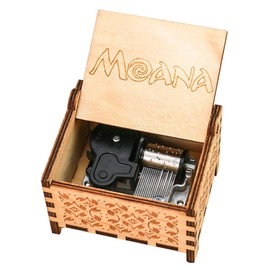 Moana Music Box 18 Note Windup Clockwork Mechanism Engraved Wood Music Box for Kids,Play How Far I'll Go,Brown