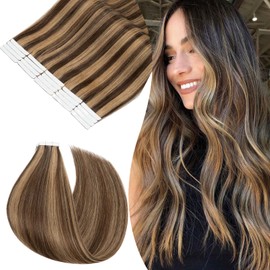 Rich Choices Tape in Hair Extensions Balayage Medium Brown to Dark Blonde Tape Hair Extensions Real Human Hair 16 Inch 10 pcs 25g Remy Hair Extensions Injection Tape Extensions Human Hair
