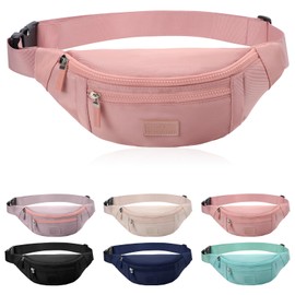 Bumbags for Ladies Men Fashion Fanny Pack with Adjustable Belt and 3 Zipper Pockets Waist Bag for Outdoors Running Hiking Gym Cycling (Pink)