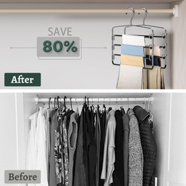 Lumigens Pants Hangers,Black Hangers Space Saving Multi-Layer Non Slip Stainless Steel Swing Arm，Closet Organizers and Storage for Jeans Towels Scarf,6 Pcs，Black