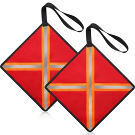 TOBWOLF Safety Flags for Trucks, 13" Reflective Red Flag for Truck Loads, High Visibility Reflective Safety Flags for Trucks Boat Kayak Canoe SUP Towing, Trailer Warning Flag Tear-Resistant Reinforced Edge, Weather Proof